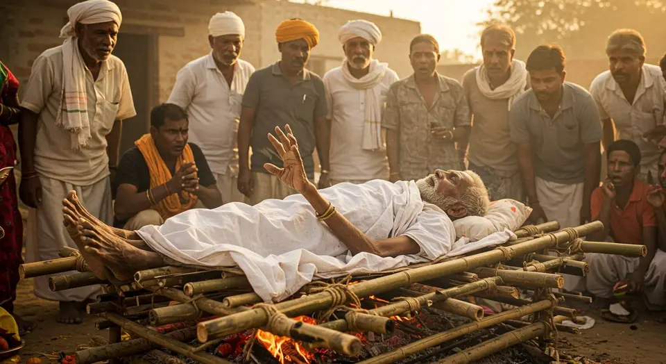 जिंदा बुजुर्ग को मृत घोषित: हरियाणा में अंतिम संस्कार की तैयारी के बीच चमत्कार, अर्थी पर आई साँस!