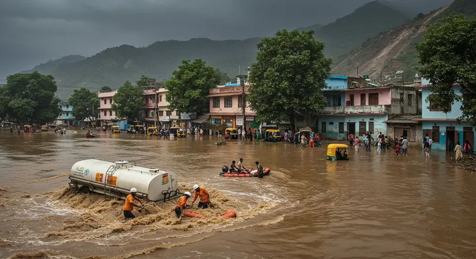 राजस्थान में बाढ़ का कहर, सवाई माधोपुर में जलभराव; गुजरात में दूध का टैंकर बहा, 13 बचाए गए; जम्मू-कश्मीर में स्कूल पर भूस्खलन, इमारत ध्वस्त