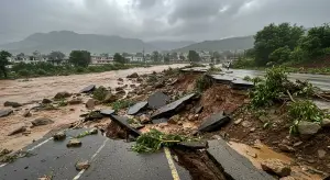 हरियाणा के पंचकूला में लैंडस्लाइड से सड़कें क्षतिग्रस्त:कल 17 स्कूलों में छुट्‌टी; मां वैष्णो देवी में बुजुर्ग लापता, 46 ट्रेनें कैंसिल, 5 शॉर्ट टर्मिनेट
