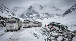 लाहौल-स्पीति में बर्फबारी, 3 ट्रक फंसे:7 सितंबर तक स्कूल-कॉलेज बंद, प्राइवेट बस पर चट्टानें गिरने से 2 महिलाओं की मौत