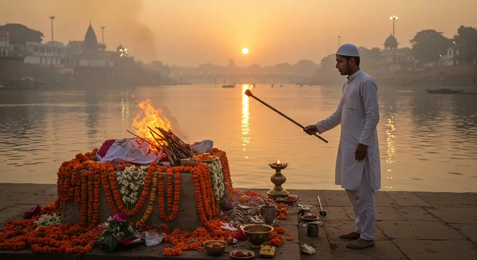 बेटे ने निभाई अनोखी परम्परा: मुस्लिम युवक ने हिंदू मां को दी मुखाग्नि, त्रिवेणी में विसर्जित होंगी अस्थियां
