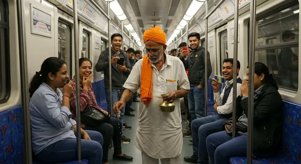 दिल्ली मेट्रो में ताऊ का अनोखा ‘गंगाजल शुद्धिकरण’: वीडियो वायरल, सोशल मीडिया पर छाए हंसी के ठहाके
