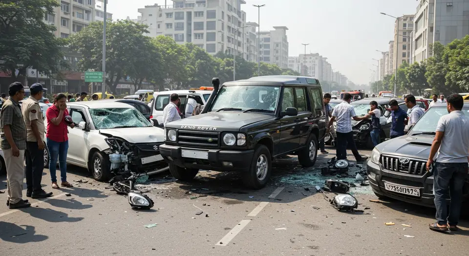 नोएडा: तेज रफ्तार डिफेंडर ने 6 गाड़ियों को रौंदा, स्विफ्ट-स्कार्पियो समेत कई वाहन बुरी तरह क्षतिग्रस्त, दर्जन भर लोग घायल