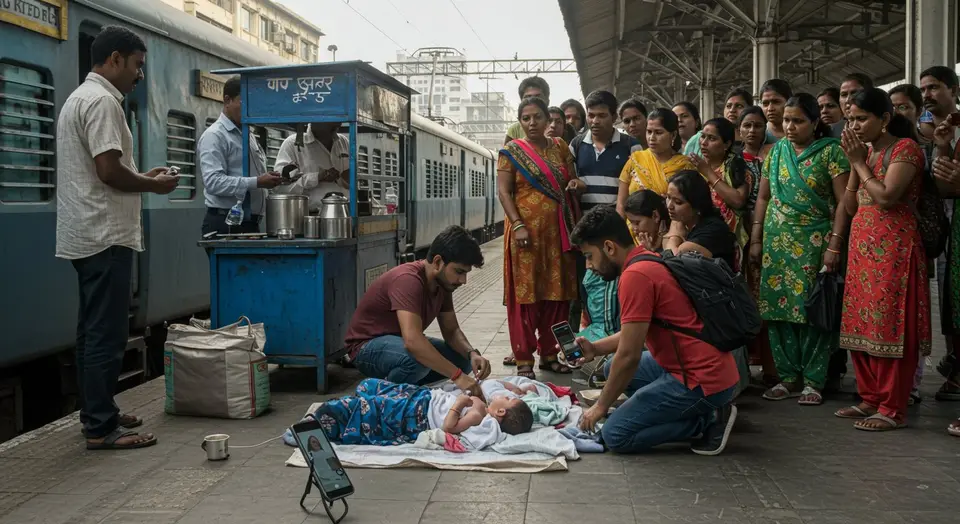 मुंबई स्टेशन पर ‘वीडियो कॉल डिलीवरी’: युवक ने चायवाले से ली कैंची, डॉक्टरों के निर्देश पर काटी नाल; चश्मदीद बोले – ये है ‘असली रैंचो’
