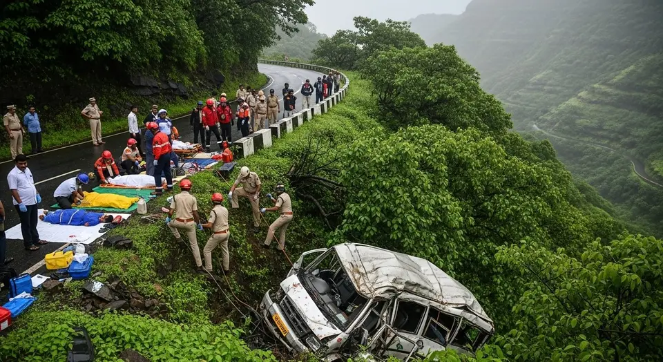 महाराष्ट्र के चंदशैली घाट में भीषण सड़क हादसा: श्रद्धालुओं से भरी गाड़ी खाई में गिरी, 8 की मौत, 15 से अधिक घायल