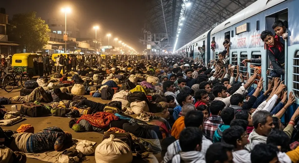 सूरत-दिल्ली स्टेशनों पर बिहार-यूपी जाने वालों का सैलाब: हजारों ने सड़क पर काटी रात, प्लेटफॉर्म हुए खचाखच