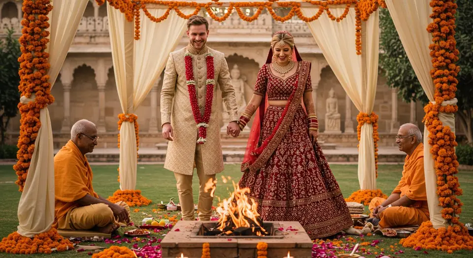 उत्तर प्रदेश में विदेशी जोड़े ने रचाई हिंदू शादी: सात फेरे लेकर भारतीय परंपरा में डूबे