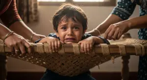 स्कूल के डर से चारपाई से चिपका बच्चा: देखिए कैसे घरवालों को उसे स्कूल पहुंचाना पड़ा