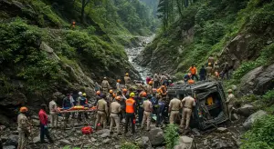 उत्तराखंड में टूरिस्टों से भरी गाड़ी खाई में गिरी:2 की मौत, 15 की हालत गंभीर; कैंची धाम के दर्शन कर लौट रहे थे