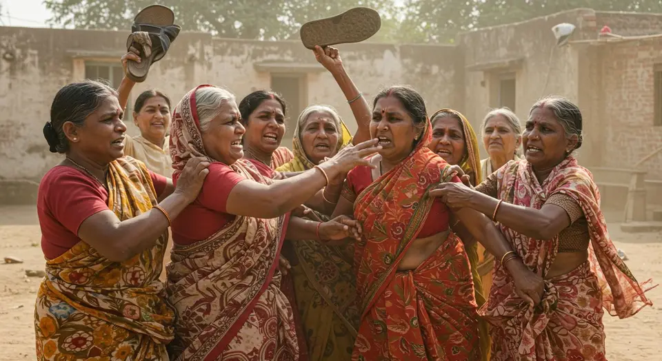 गांव में आंटियों के बीच हुई चप्पल-थप्पड़ की जंग का वीडियो वायरल, लोग देखकर हुए हैरान!