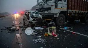 कुरुक्षेत्र में ट्रक में घुसी कार, 3 की मौत:6 लोग घायल; पूव हॉकी टीम की कप्तान की शादी में कैटरिंग का काम करने आए थे