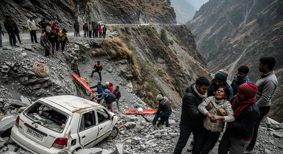 उत्तराखंड में भीषण सड़क हादसा: खाई में गिरी कार, दो की मौत, एक गंभीर घायल; ग्रामीणों ने जान बचाई, प्रशासन अलर्ट
