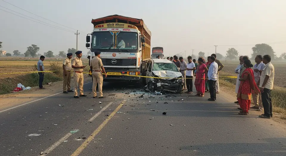 बाराबंकी में ज्वेलर्स का पूरा परिवार खत्म:पति-पत्नी और दो बेटों की मौत; ट्रक-कार की टक्कर, 2 और लोगों ने तोड़ा दम