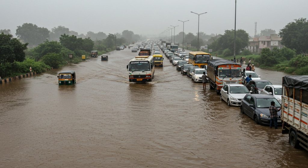 Chaos on Agra-Delhi Highway: Road Disappeared in Rain, 5 km Long Jam, Vehicles Stuck for Hours!
