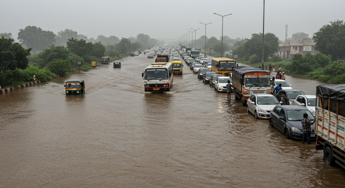 Chaos on Agra-Delhi Highway: Road Disappeared in Rain, 5 km Long Jam, Vehicles Stuck for Hours!