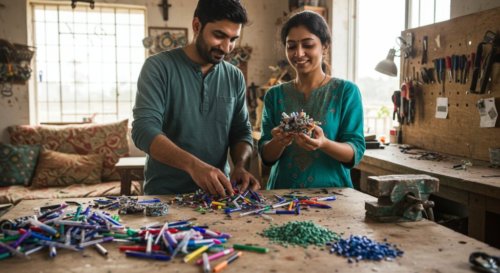 Delhi Couple Gives New Life to Plastic Pen Waste, Sets Example in Environmental Protection
