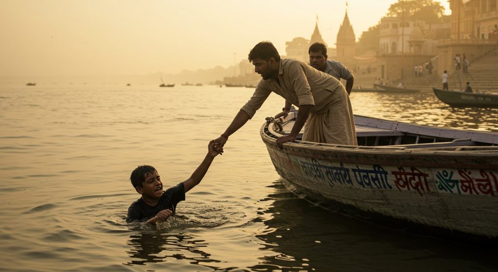Boy Nearly Drowns While Bathing in Ganga, Boatmen Save Him: Ignoring Warnings Proves Costly