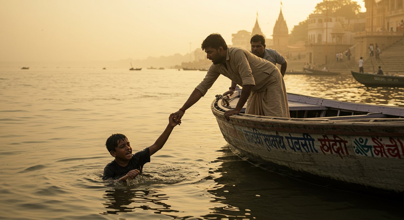 Boy Nearly Drowns While Bathing in Ganga, Boatmen Save Him: Ignoring Warnings Proves Costly