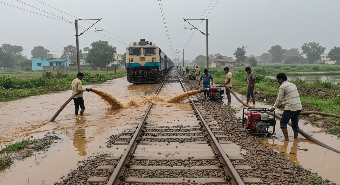 Rain wreaks havoc in Farrukhabad: Tracks submerged, train movement halted; water pumped out.