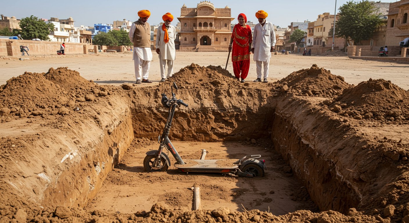 जोधपुर में अनोखा गुस्सा: 7 फीट गहरे गड्ढे में दफ़न की इलेक्ट्रिक स्कूटी!