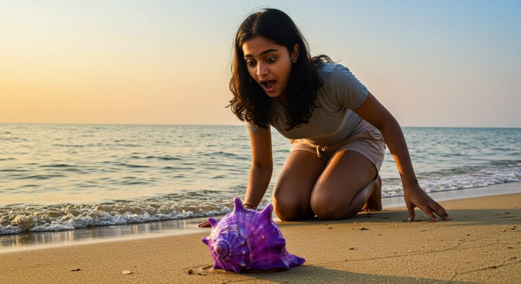 Astonishing Purple Conch Shell Found While Strolling on the Seashore; Girl's Discovery Shocks the World!