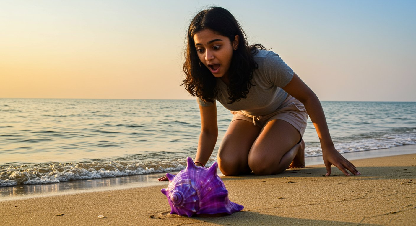 Astonishing Purple Conch Shell Found While Strolling on the Seashore; Girl's Discovery Shocks the World!