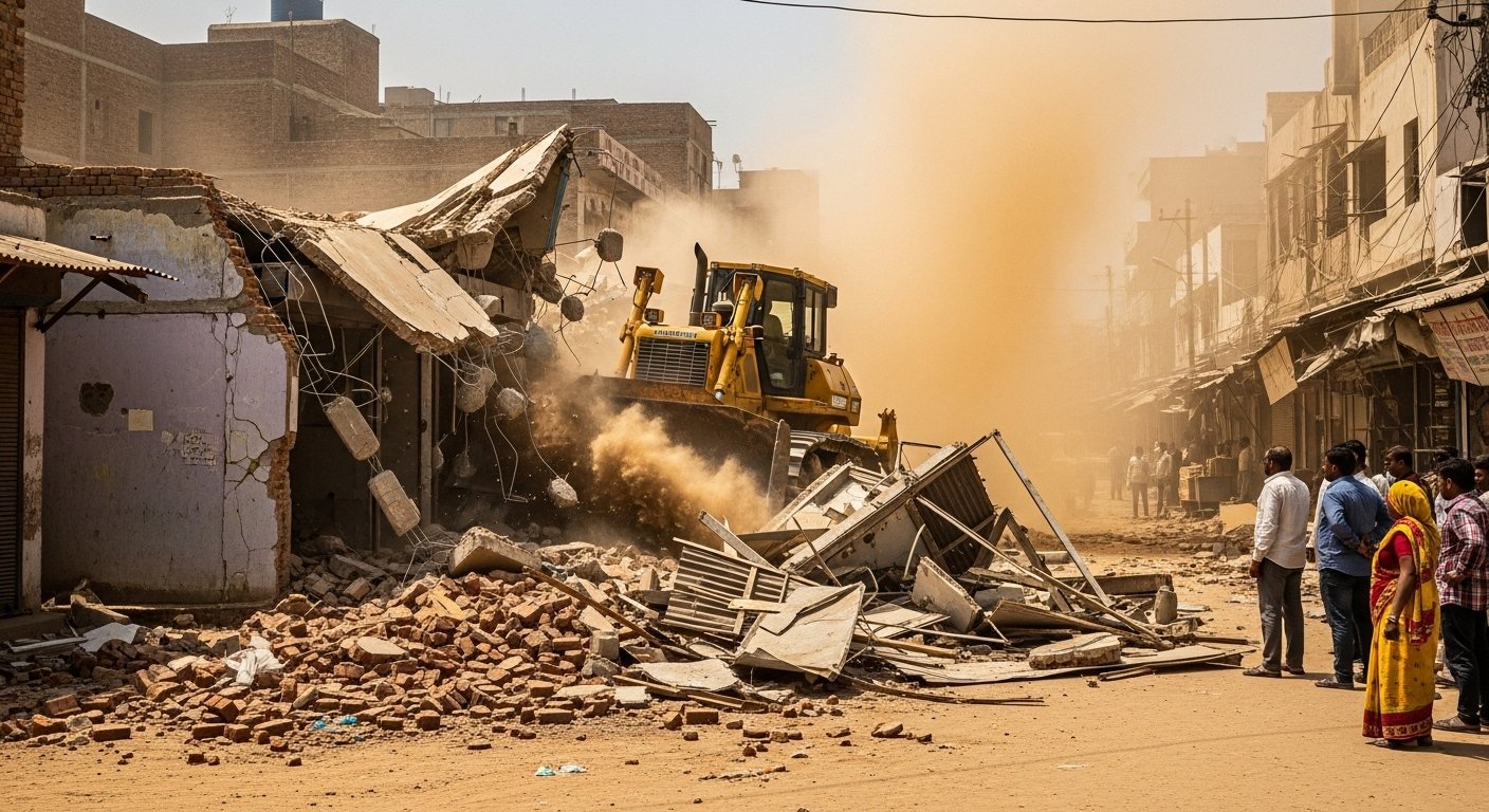 Bulldozer Roars in UP's Market: Over 100 Illegal Constructions Demolished in 5 Hours, See Photos