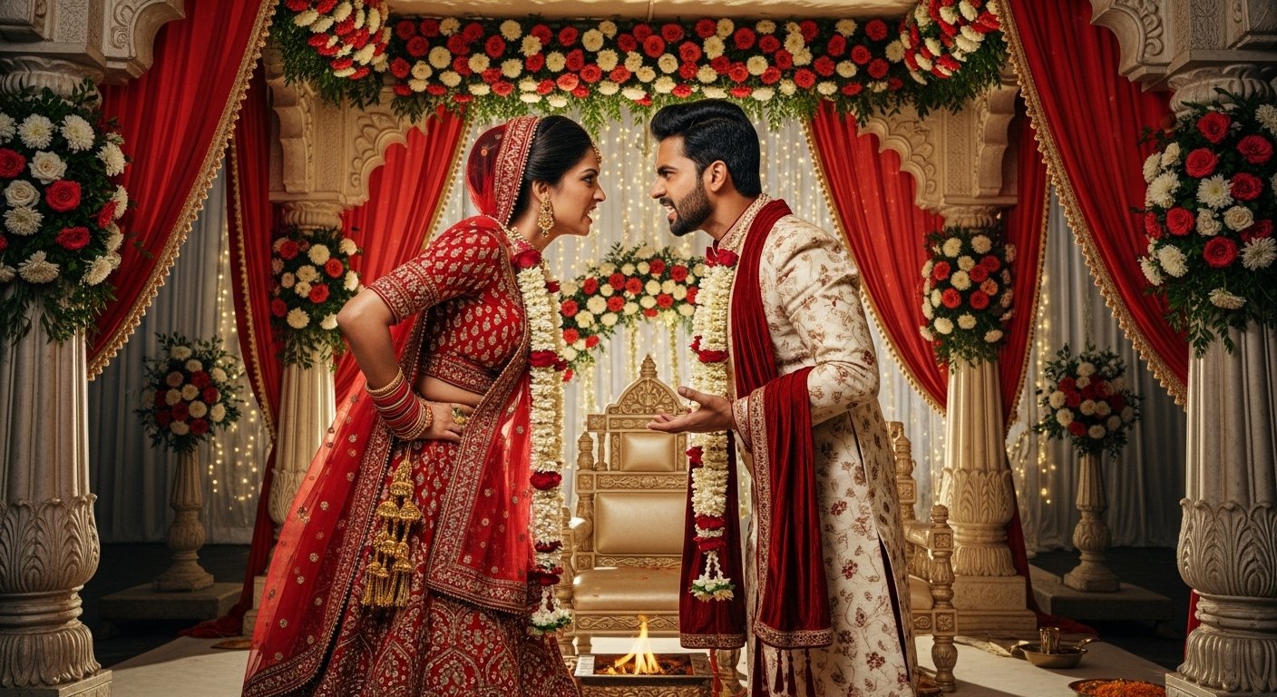 Epic Spat Between Bride, Groom After Garland Exchange; Anger Shown In Mandap Itself
