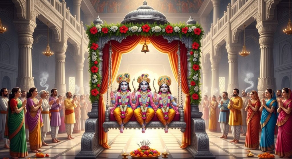 Sawan Fervor in Ayodhya: Ram Lalla with His Brothers on a Silver Swing; Devotees Spellbound by New Form