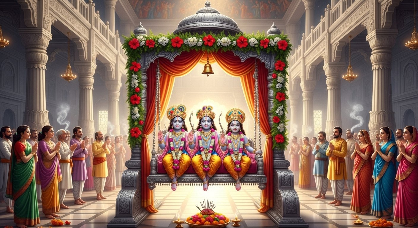 Sawan Fervor in Ayodhya: Ram Lalla with His Brothers on a Silver Swing; Devotees Spellbound by New Form