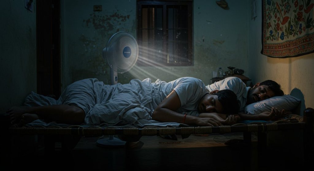 Unique Sleep of Three People Around One Fan: You'll Be Stunned by This Desi Jugaad for Heat Relief!