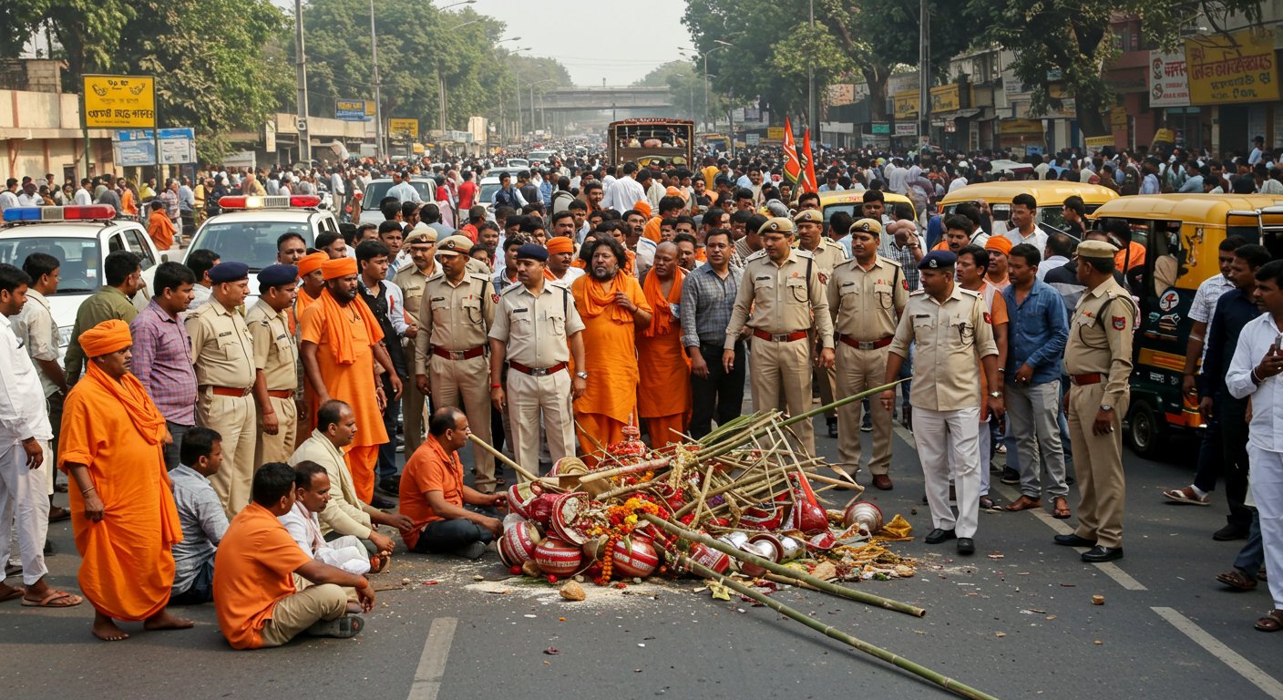 कांवड़ खंडित होने से भड़के भक्त, मुरादाबाद में रेलवे स्टेशन के पास भीषण जाम, दो थानों की पुलिस पहुंची