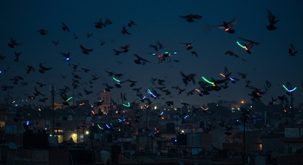 Muzaffarnagar: Pigeon Fanciers' Antics — Pigeons with Neck Lights, Drone Noise, and Uproar