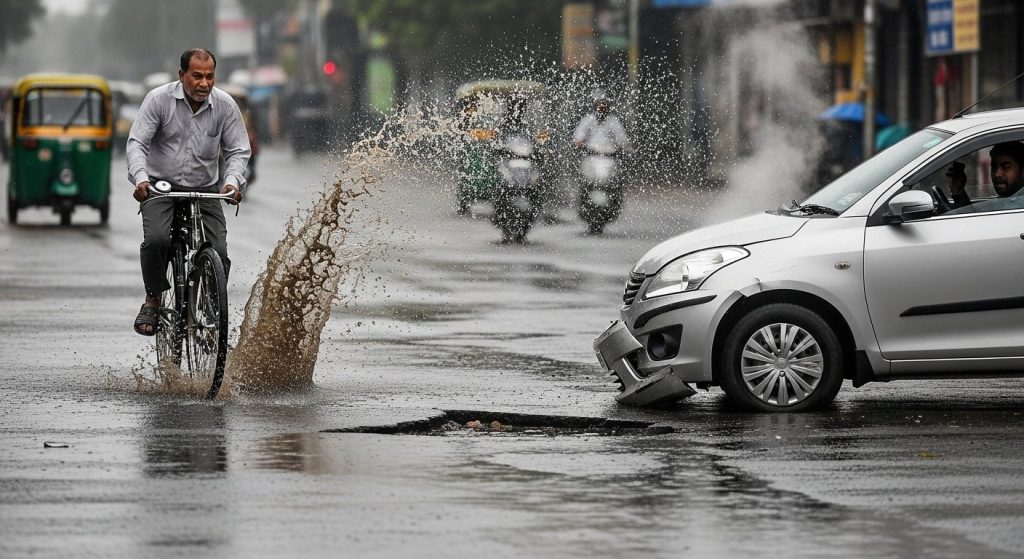 Splashing water on cyclist on road proved costly: Car immediately got its karma, video went viral!