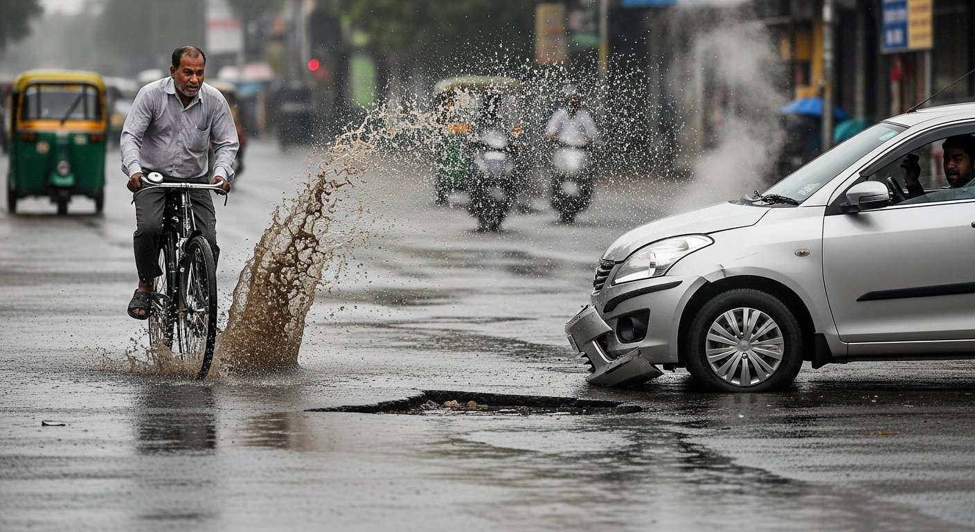 Splashing water on cyclist on road proved costly: Car immediately got its karma, video went viral!