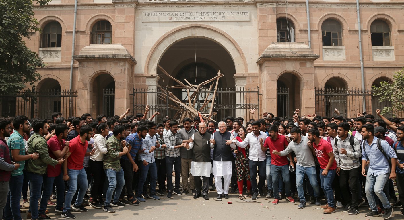 Violent Student Protest at RMPSU: Administrative Building Gate Broken, Vice-Chancellor Gheraoed