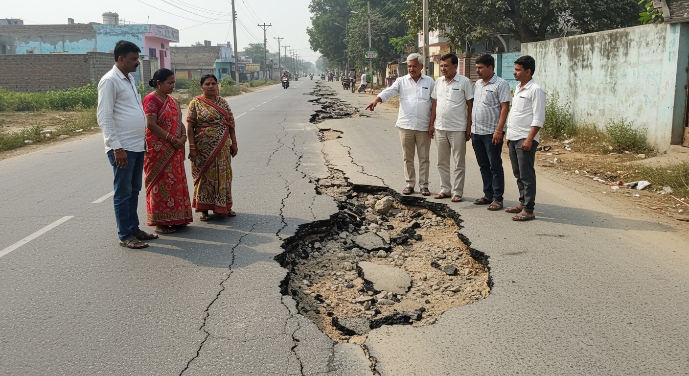 Pilibhit: New Road Collapses in Two Months, Three Officers Suspended, Major Action Against Contractor Planned