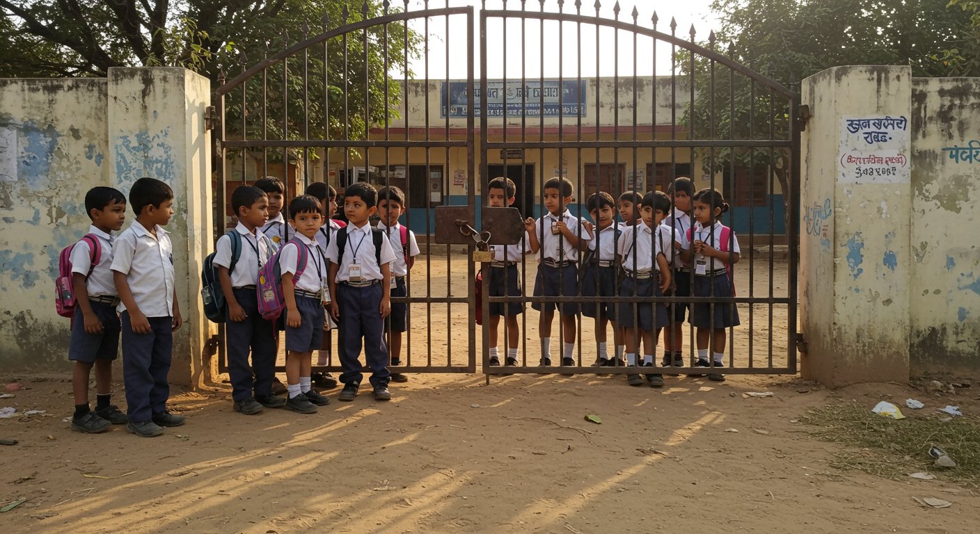 मैनपुरी: सरकारी स्कूल के गेट पर लटका ताला, सुबह 8:30 बजे तक इंतजार करते रहे मासूम बच्चे!