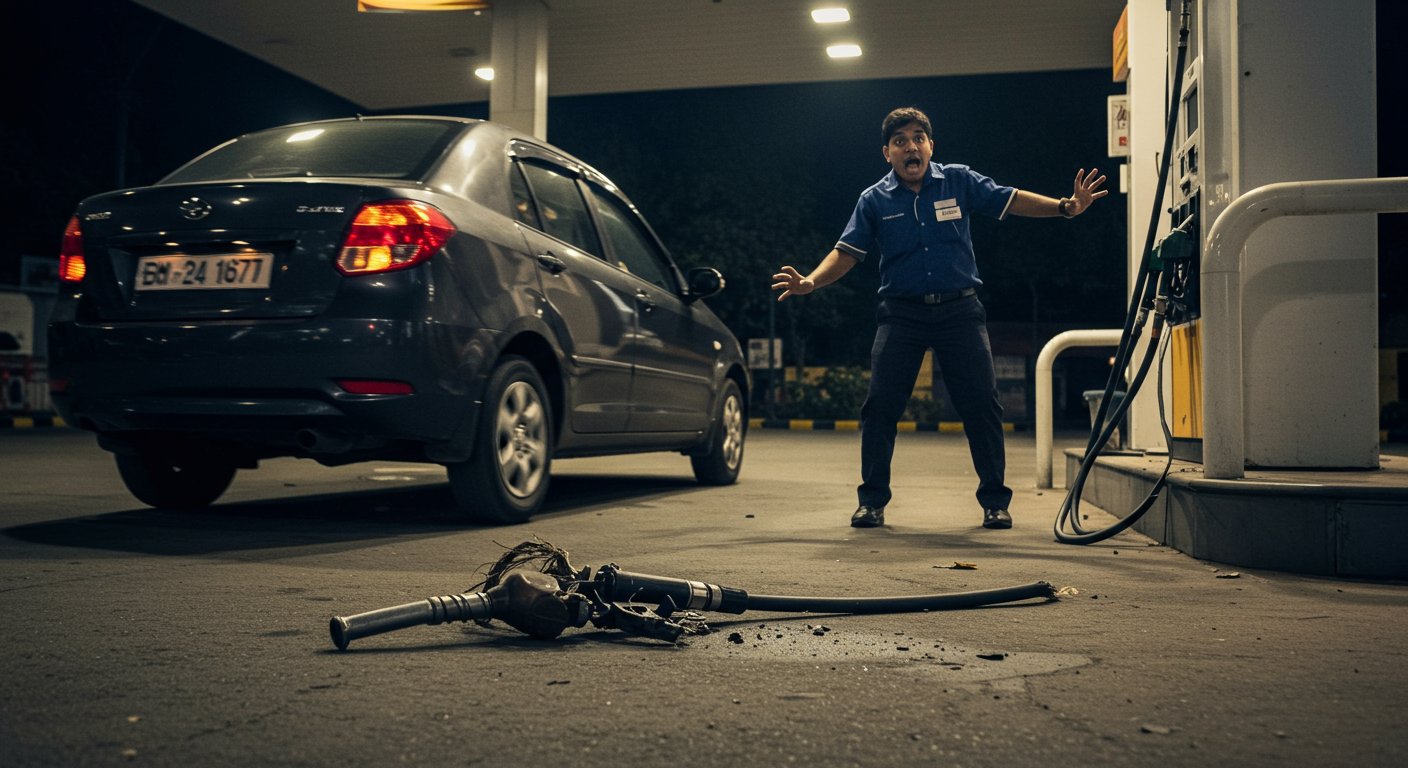 Bizarre Theft at Petrol Pump: Driver Fills Tank, Flees Without Paying, and Tears Off Nozzle!