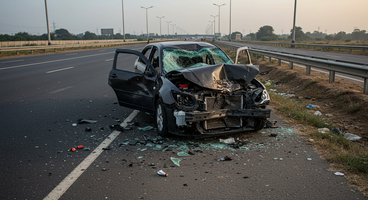 Bottle Proves Fatal on KGP Expressway! Stuck Under Brake, It Exploded, Two Meerut Traders Tragically Killed.
