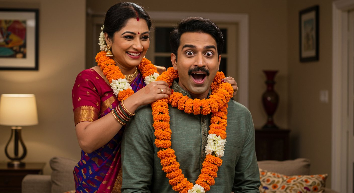The wife tried to 'buy' her husband by putting a garland around his neck; everyone was left stunned by what the husband did next!