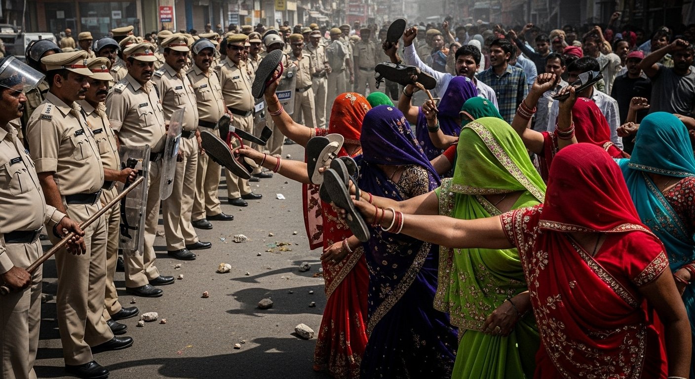 Uproar flares in UP over AAP leader's death: Ruckus, stone-pelting, and veiled women flash slippers at police.
