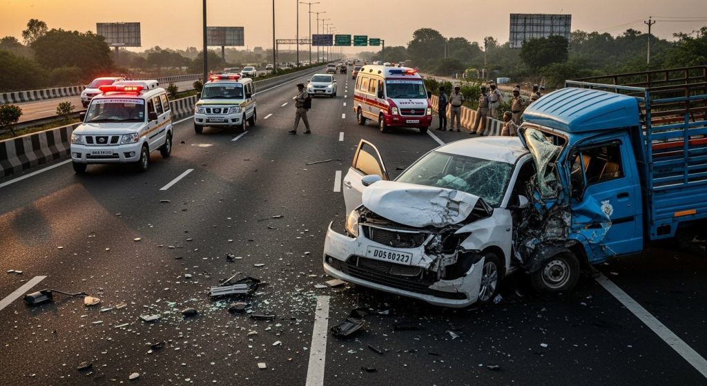 Horrific Accident on Lucknow Expressway: Car Collides with Mini Truck, Lawyer Tragically Killed; Three Injured