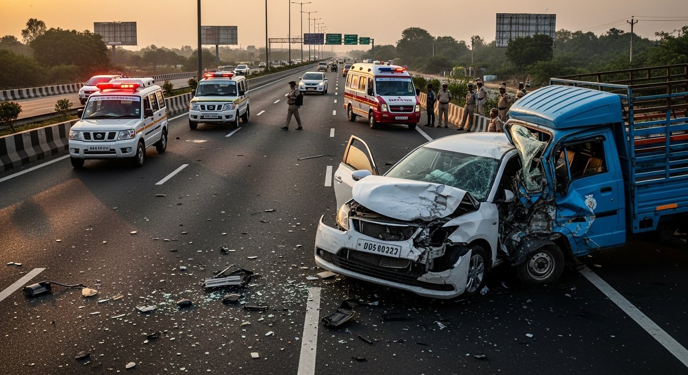 Horrific Accident on Lucknow Expressway: Car Collides with Mini Truck, Lawyer Tragically Killed; Three Injured