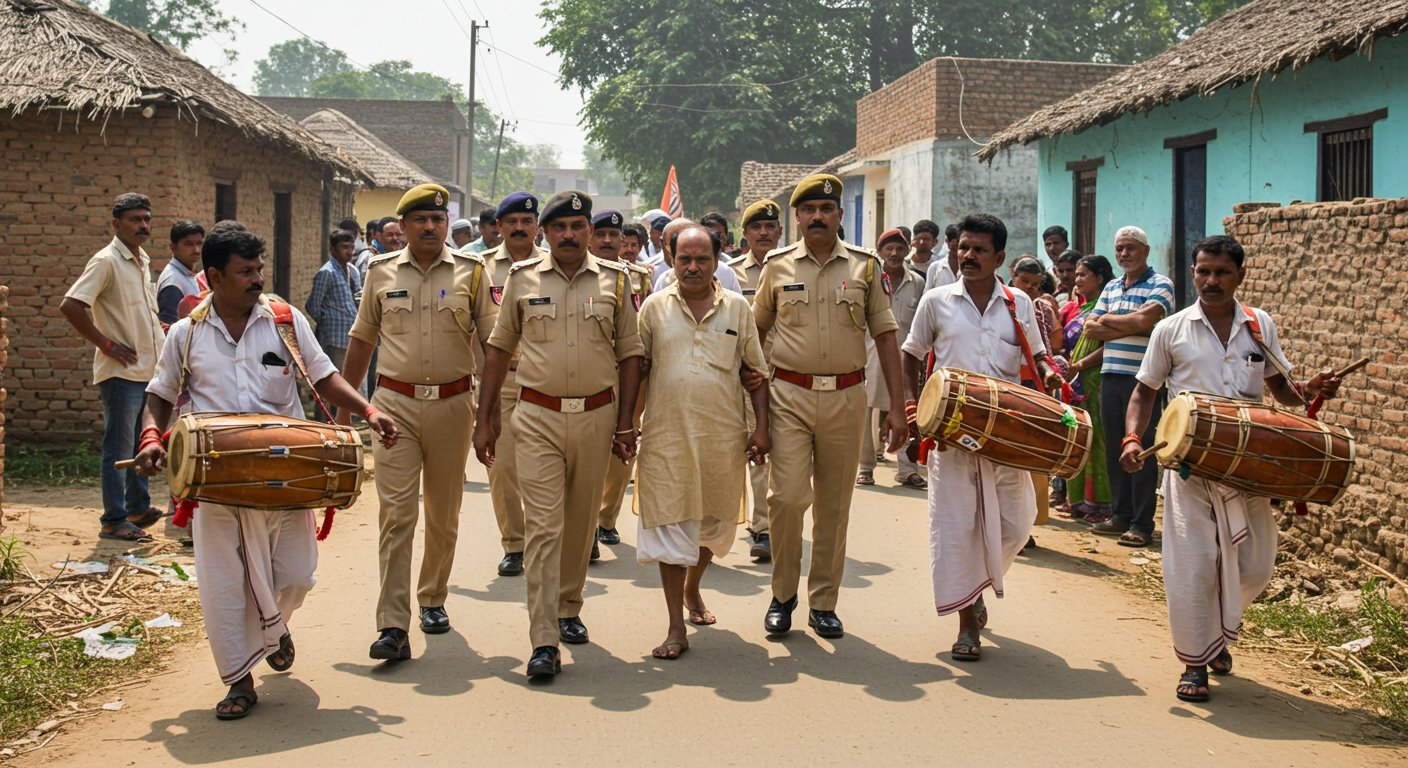 Unique Action in Aligarh: Police Externs Pradhan from District with Drums and Cymbals, Escorting Him Out of Village
