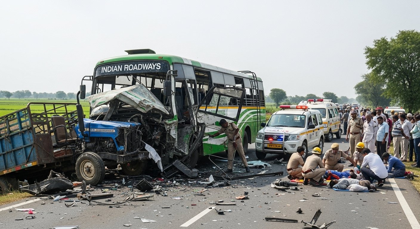 Aligarh Road Accident: Horrific collision between Kannauj Depot bus and tractor-trolley, two dead, seven injured