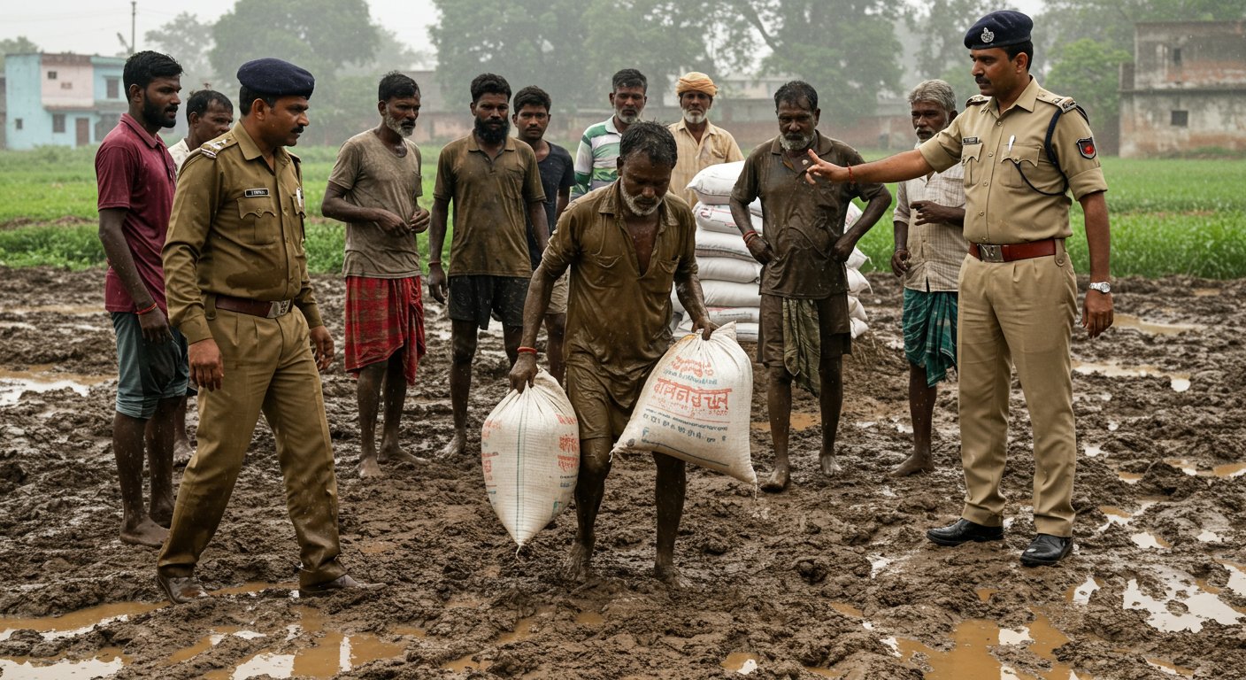 Farmers' Plight in Aligarh: Drenched in Rain, Fell in Mud, Received Two Sacks of Urea After Police Reprimand
