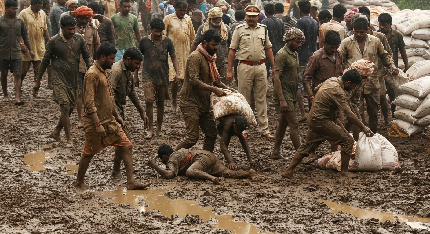 Aligarh: Farmers Drenched in Rain, Fell in Mud for Urea; Fertilizer Received After Police Reprimand, Farmers' Commotion