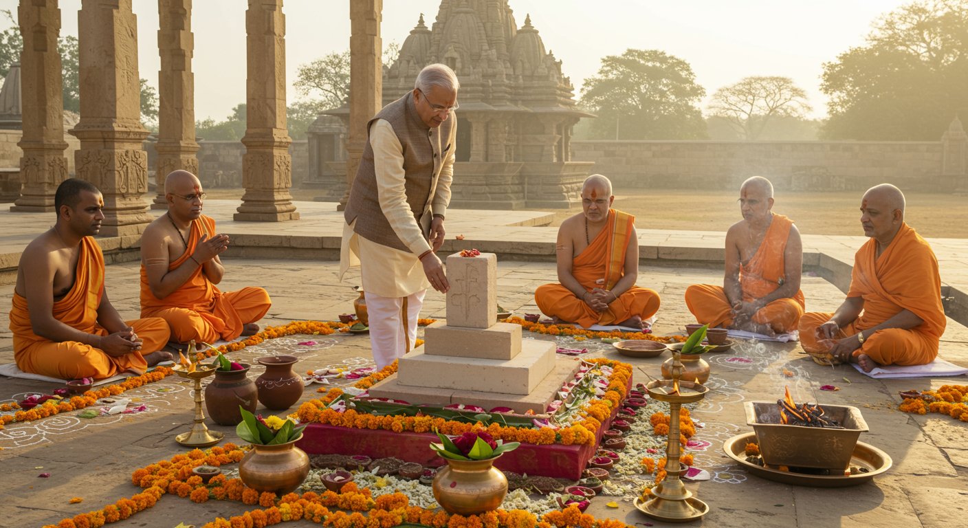 Amit Shah to Lay Foundation Stone of Ram Janaki Temple Today: Soil from 21 pilgrimage sites, water from 11 rivers, and bricks from Ayodhya brought for Bhoomi Pujan.