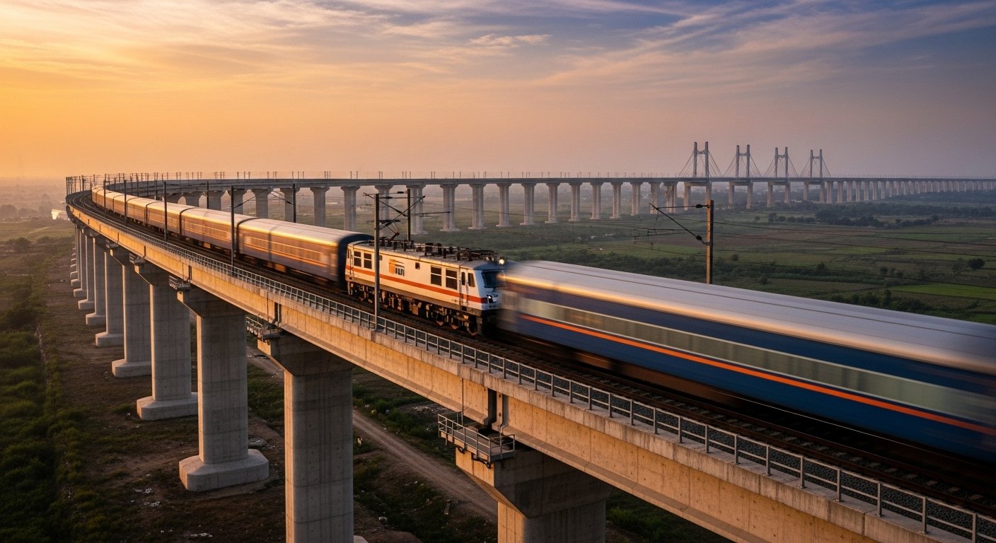 Indian Railways Sets New Record: Freight Train Speeds Like a Bullet on Asia's Longest Grade Separator, Video Goes Viral